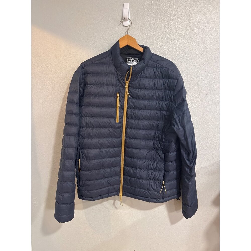 Straight Down Puffer Jacket Mens‎ Large Navy Blue Goose Down Full Zip Golf Coat